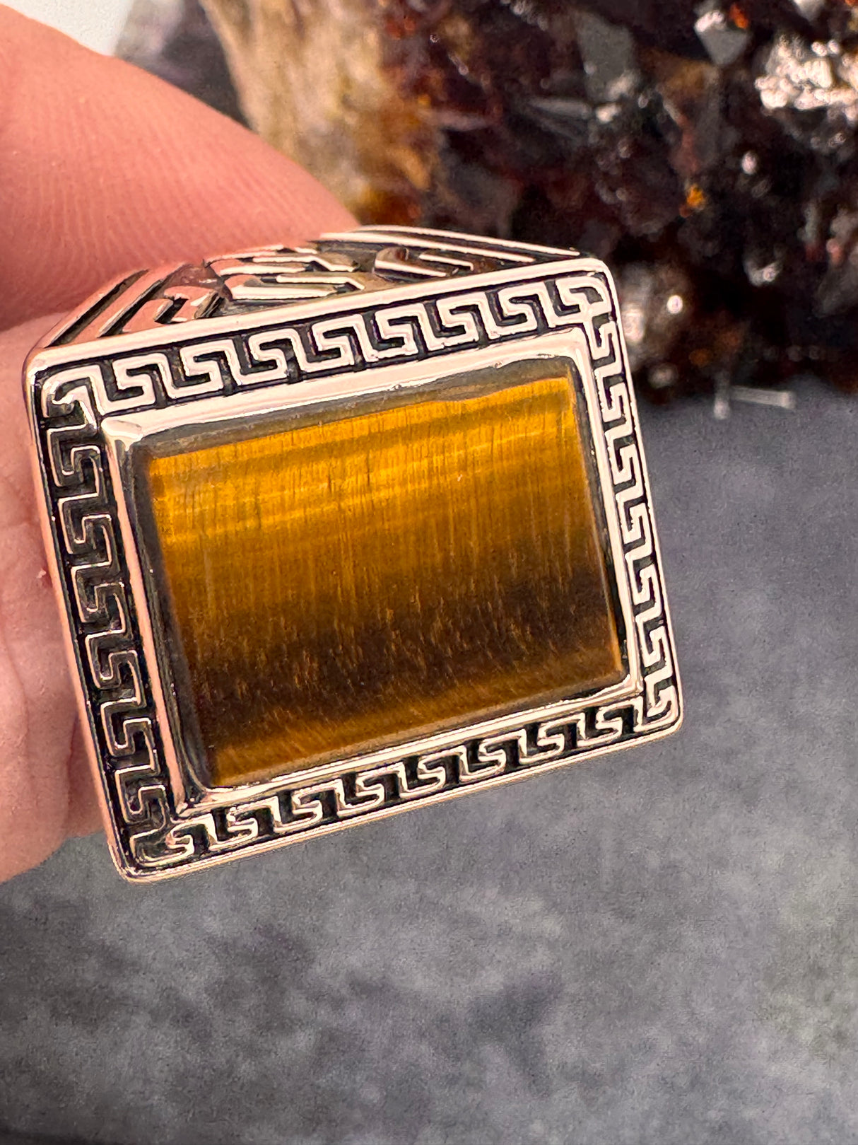 Tiger Eye Mens Silver Ring Size 12 - "I have the strength to overcome challenges and setbacks.