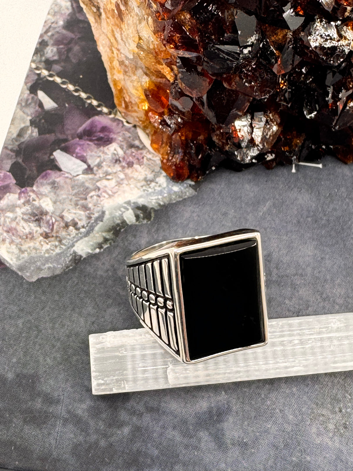 Black Onyx Silver Mens Ring Size 13