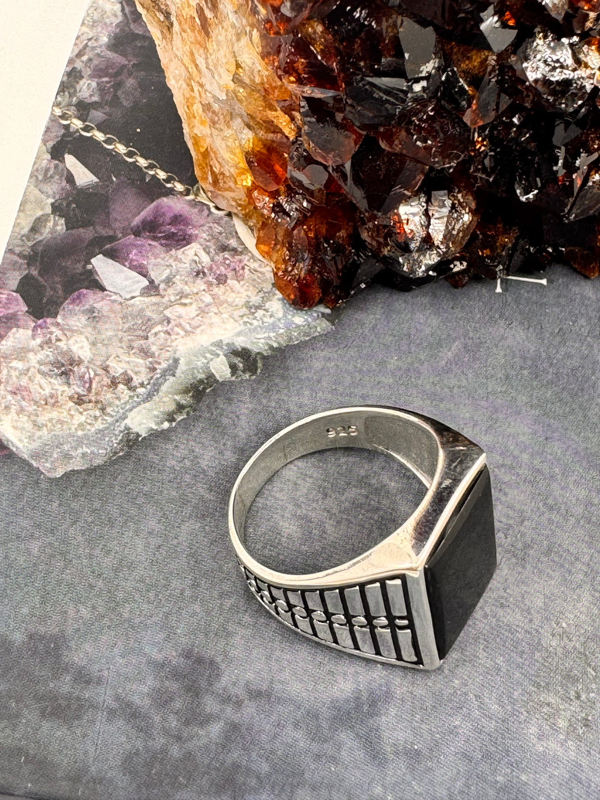 Black Onyx Silver Mens Ring Size 12 - "I am focused and can do anything I set my mind to."