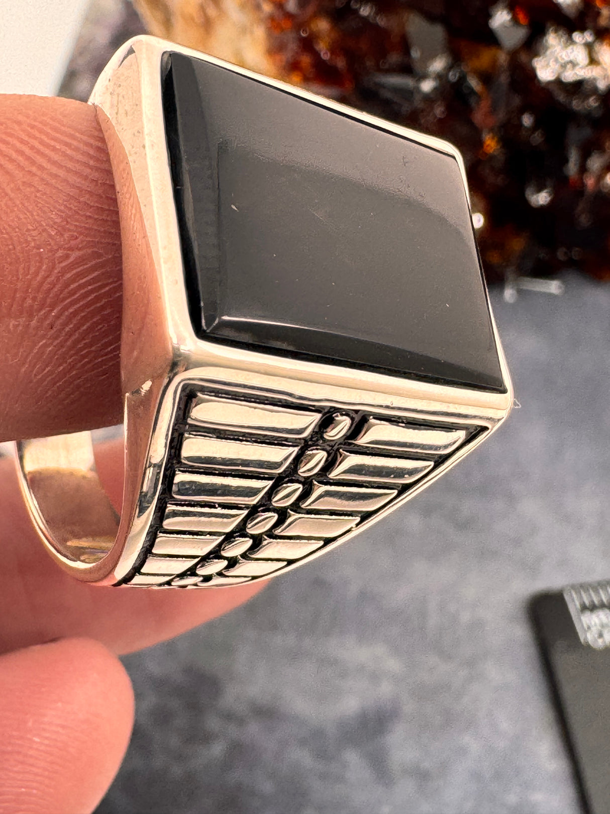 Black Onyx Silver Mens Ring Size 12 - "I am focused and can do anything I set my mind to."