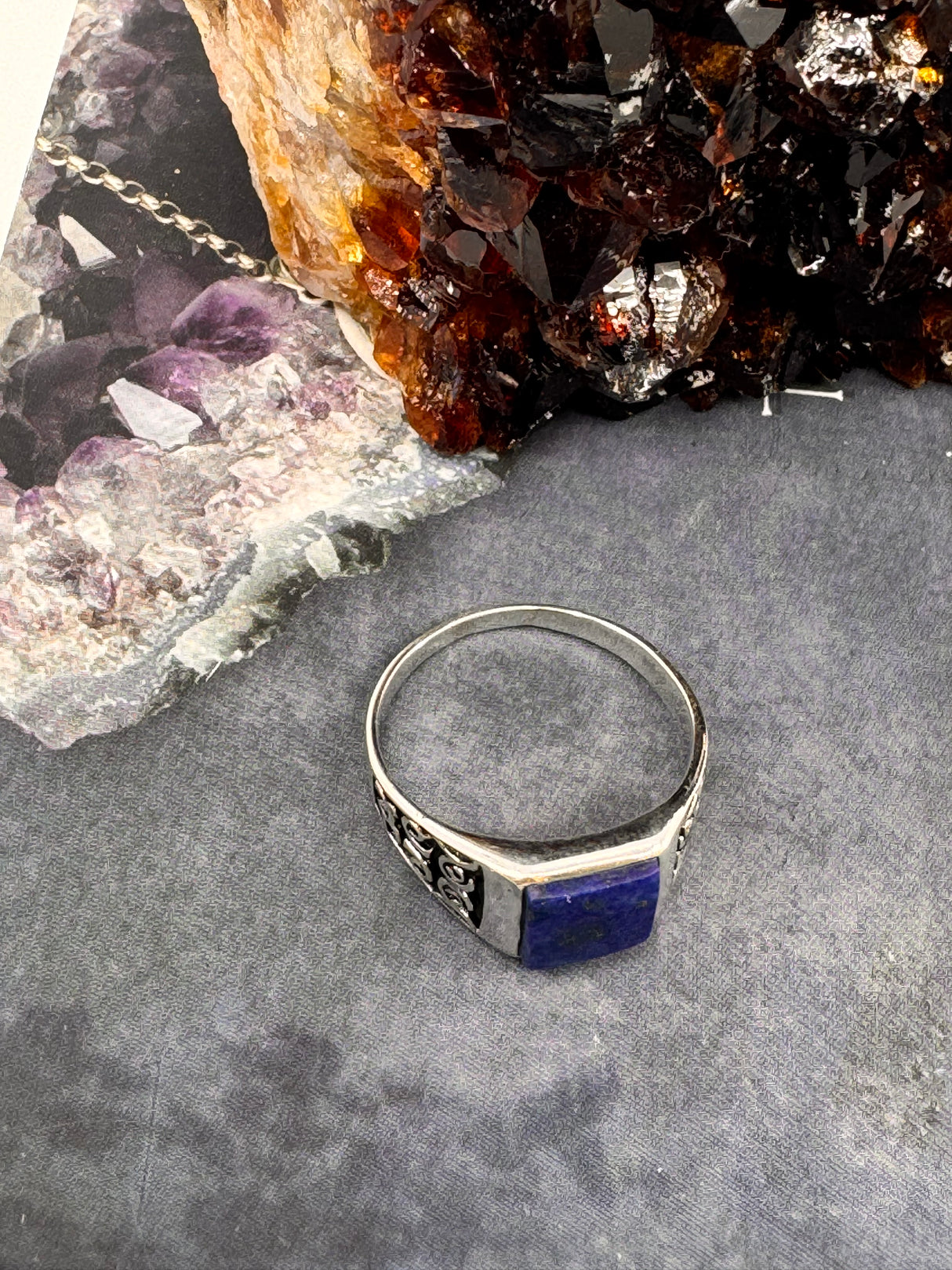 Lapis Lazuli Silver Mens Ring Size 10 - "I am focused and can do anything I set my mind to."