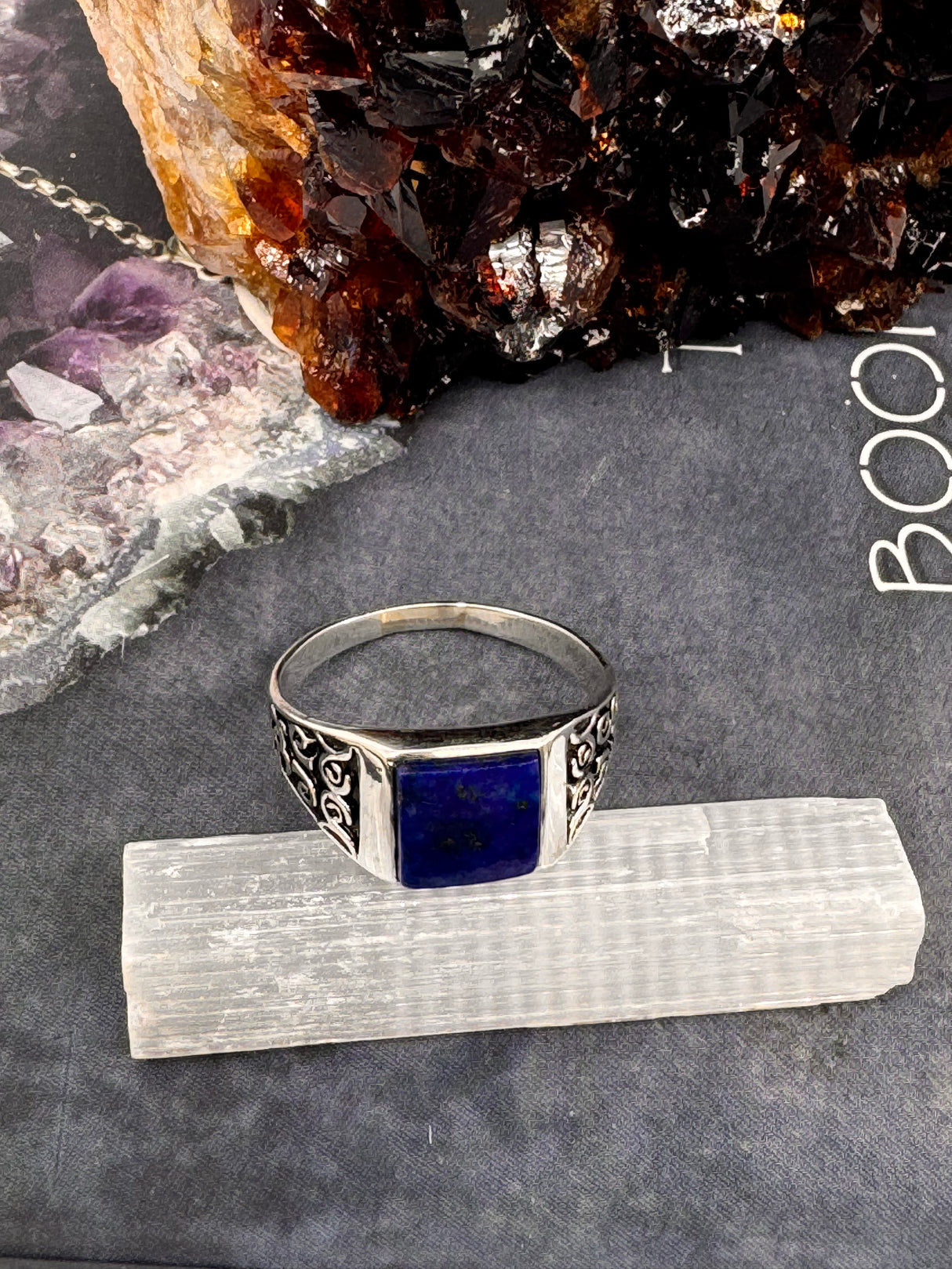 Lapis Lazuli Silver Mens Ring Size 10 - "I am focused and can do anything I set my mind to."
