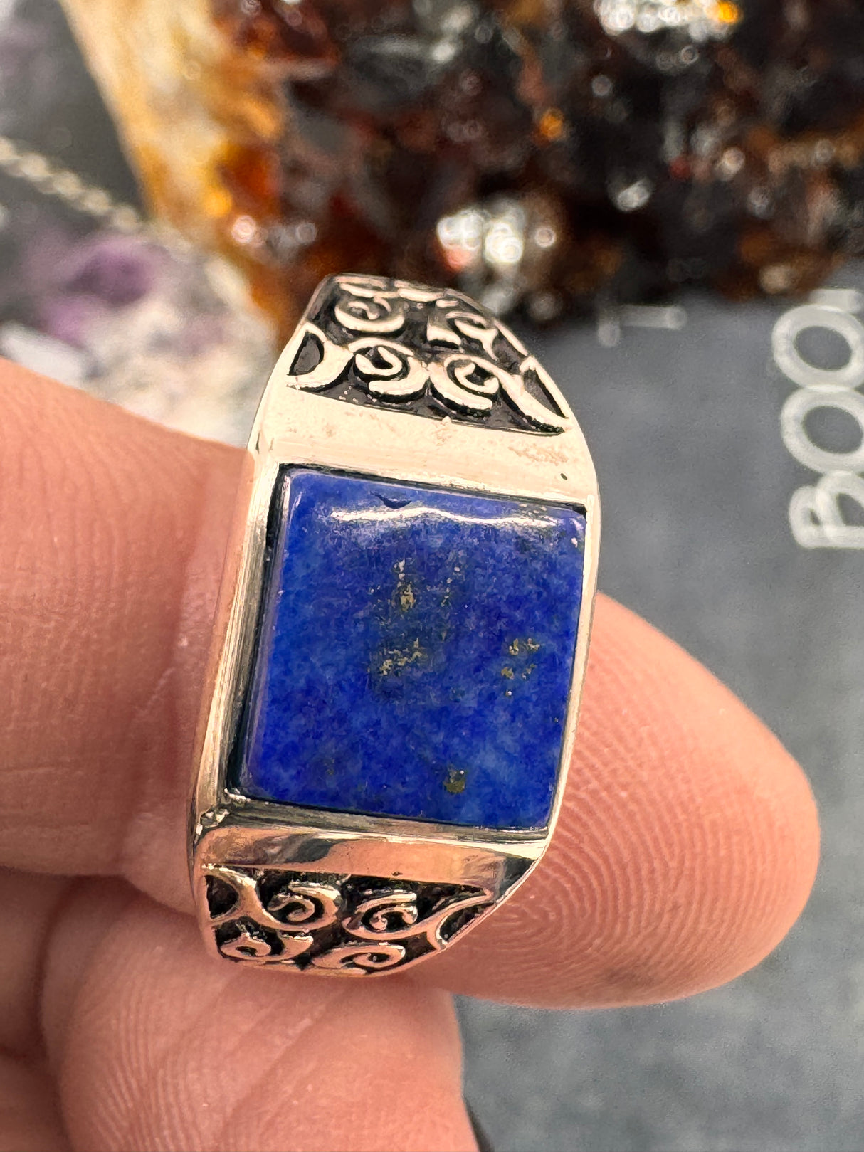 Lapis Lazuli Silver Mens Ring Size 10 - "I am focused and can do anything I set my mind to."