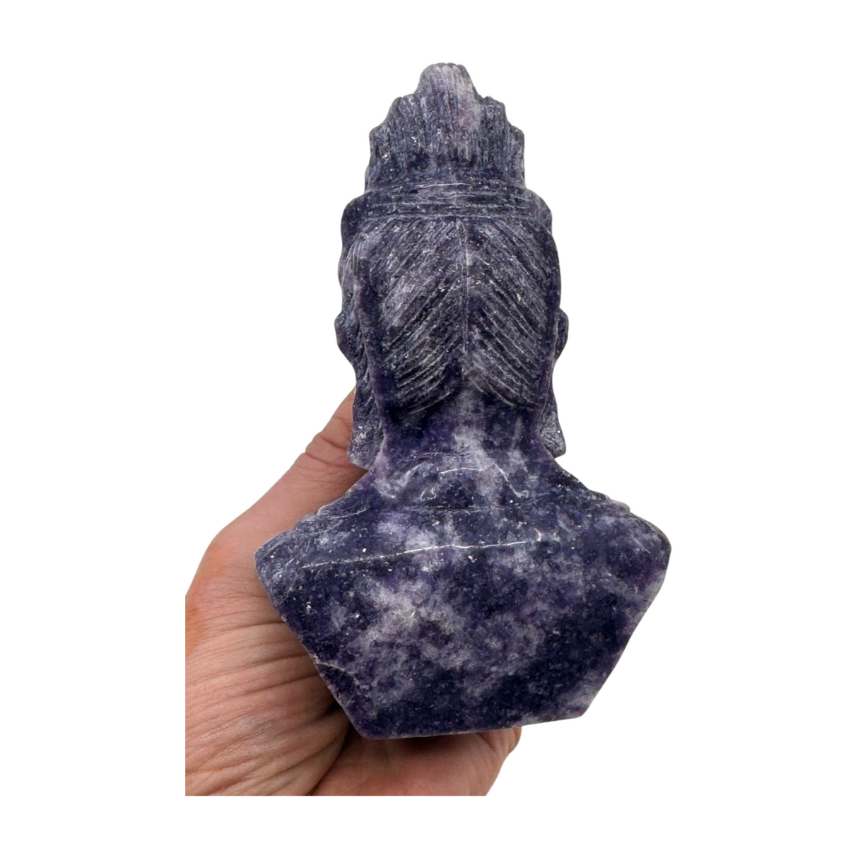 Lepidolite Goddess Kuan Yin Carving 404g - Balance. Calming.