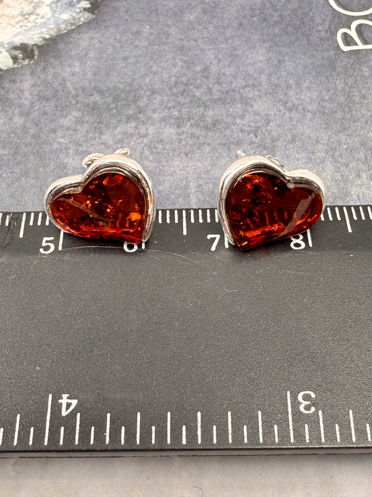 Amber Silver Heart Stud Earrings - "Healing light surrounds my mind, body, and soul."