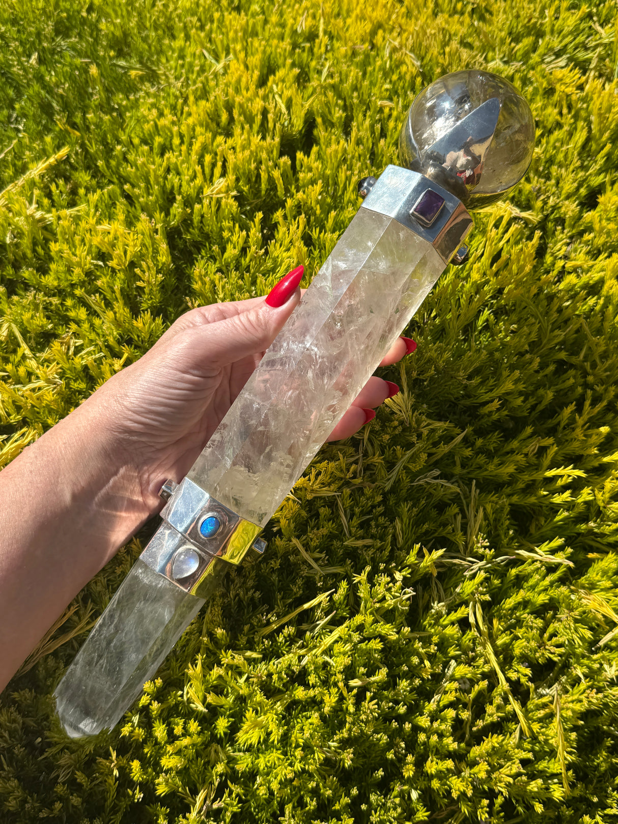 Quartz Ceremonial Wand with Smoky Quartz Sphere & Sterling Silver