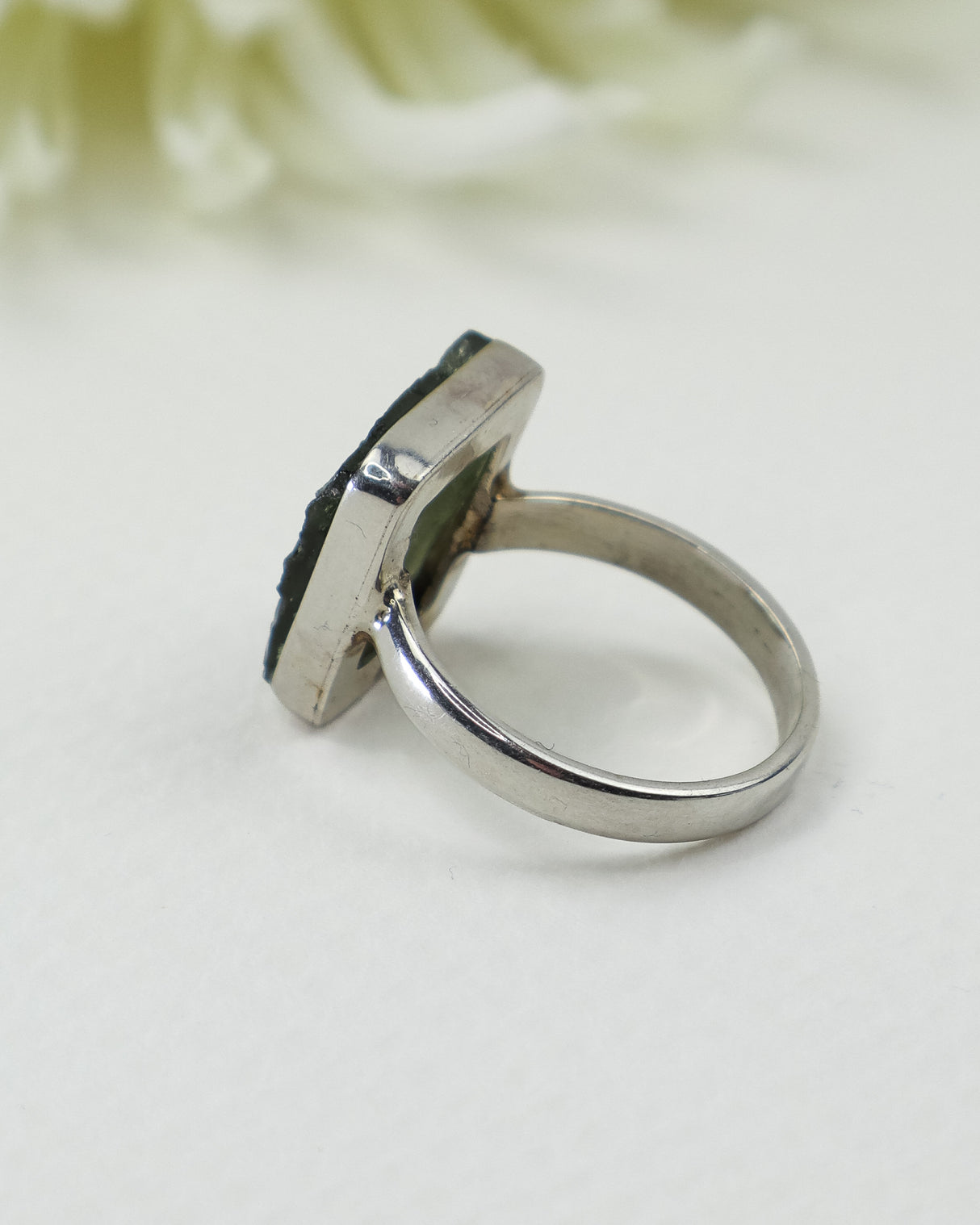 Genuine Czech Moldavite Sterling Silver Ring – Size 9 | 4.58g | One of a Kind