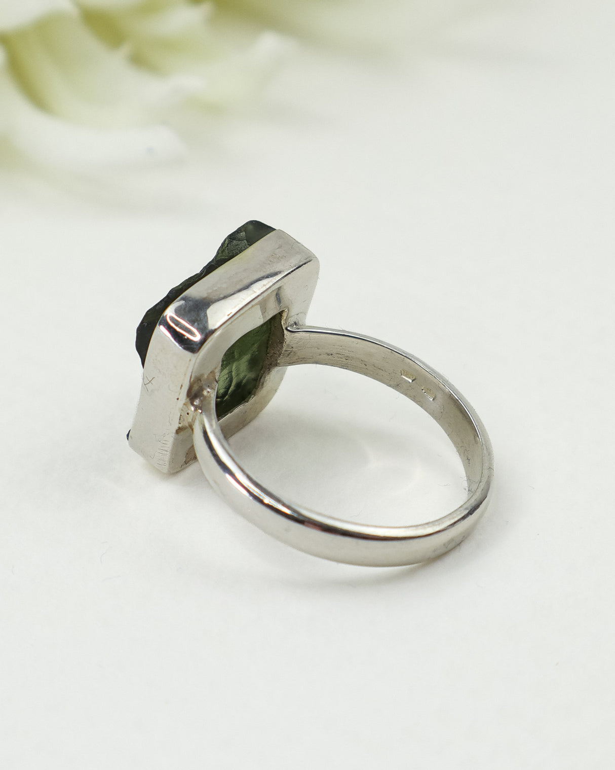 Natural Translucent Czech Moldavite Ring in Solid 925 Sterling Silver – Size 9 | 4.88g