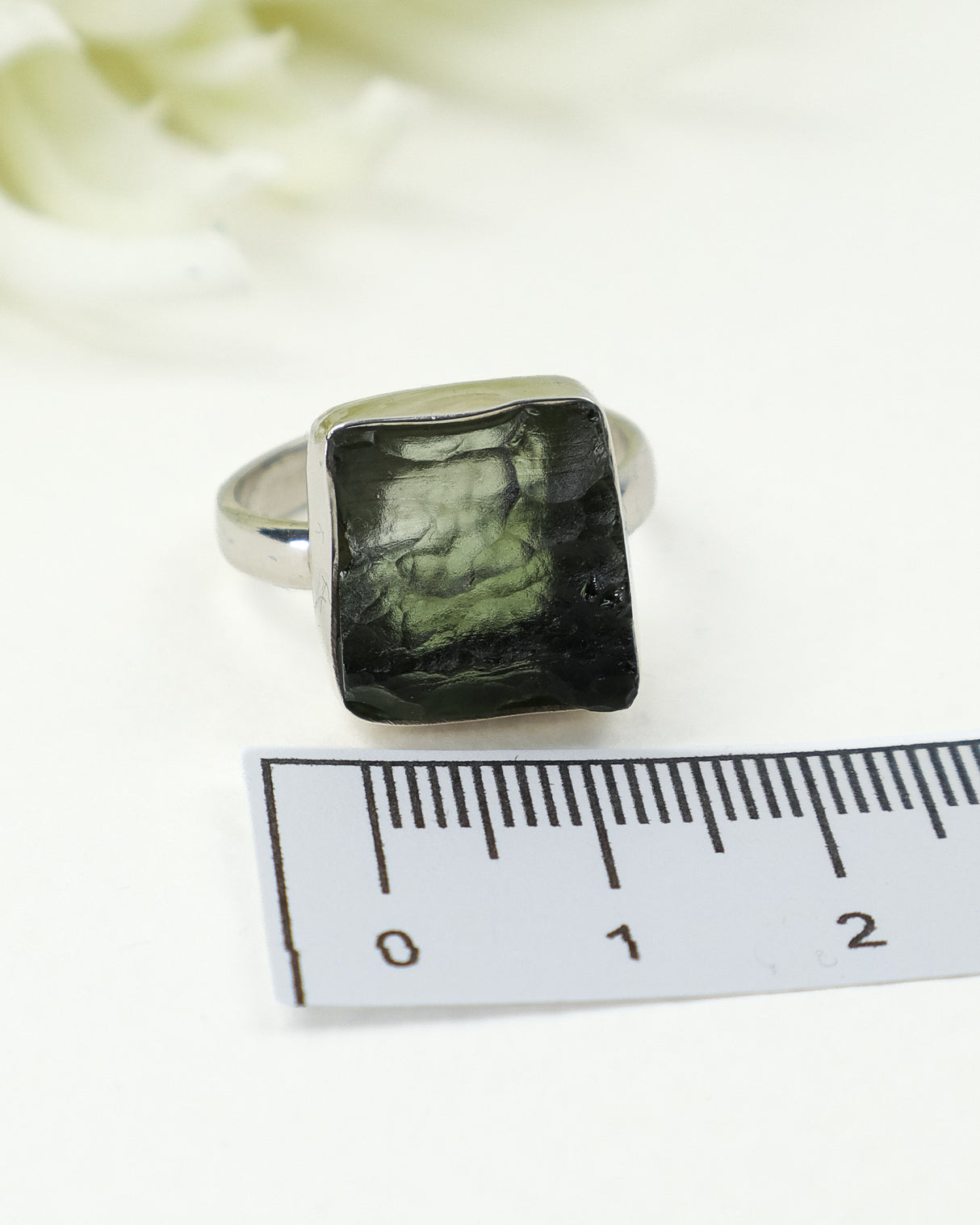 Natural Translucent Czech Moldavite Ring in Solid 925 Sterling Silver – Size 9 | 4.88g