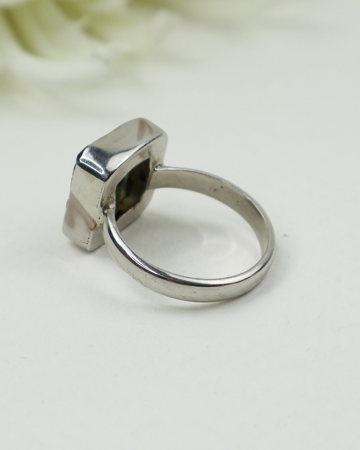 Genuine Czech Moldavite Sterling Silver Ring – Natural Square Gem | Size 9 | 4.42g