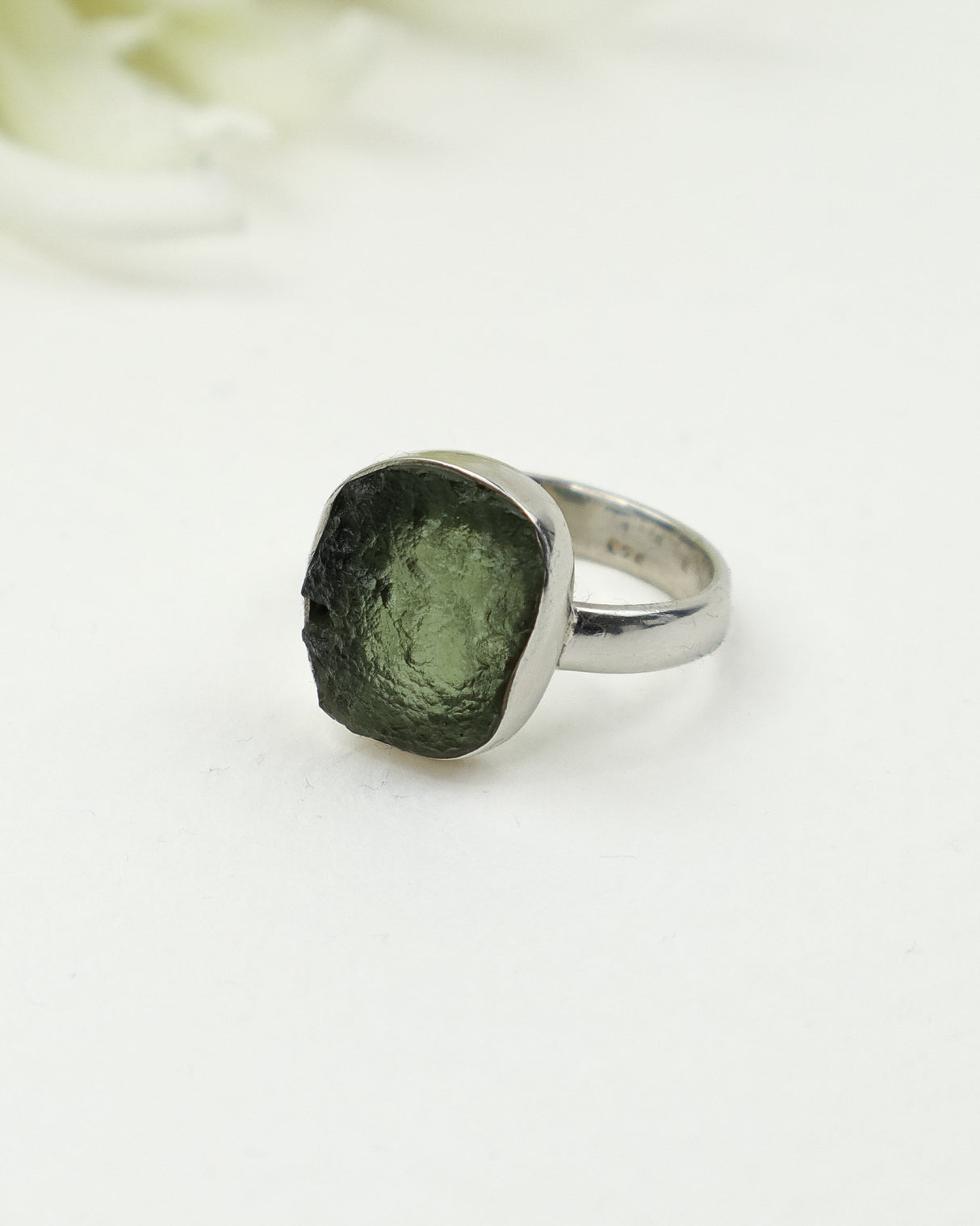 Genuine Czech Moldavite Sterling Silver Ring – Cosmic Portal | Size 5