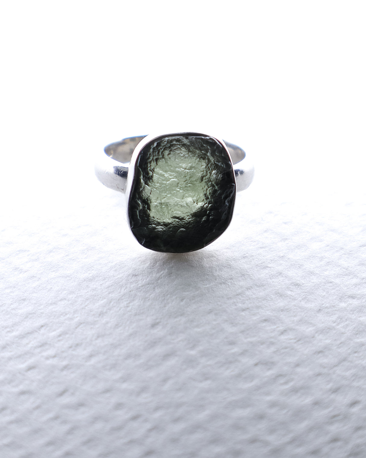Genuine Czech Moldavite Sterling Silver Ring – Cosmic Portal | Size 5