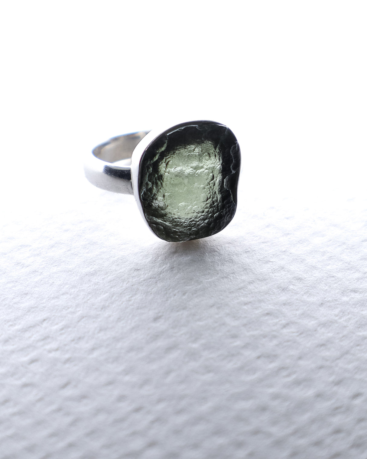 Genuine Czech Moldavite Sterling Silver Ring – Cosmic Portal | Size 5
