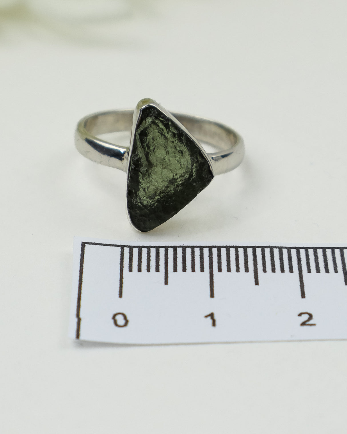 Raw Moldavite Sterling Silver Ring – Triangle Freeform | Size 9
