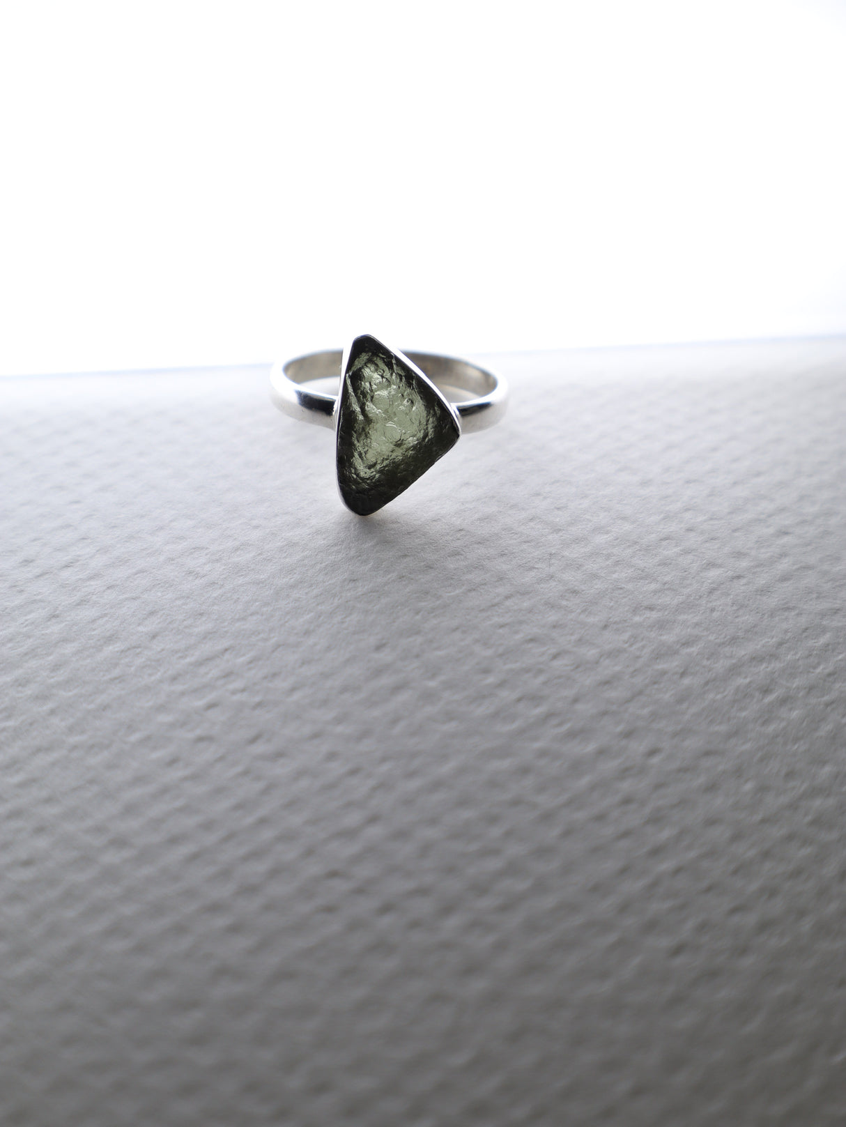 Raw Moldavite Sterling Silver Ring – Triangle Freeform | Size 9