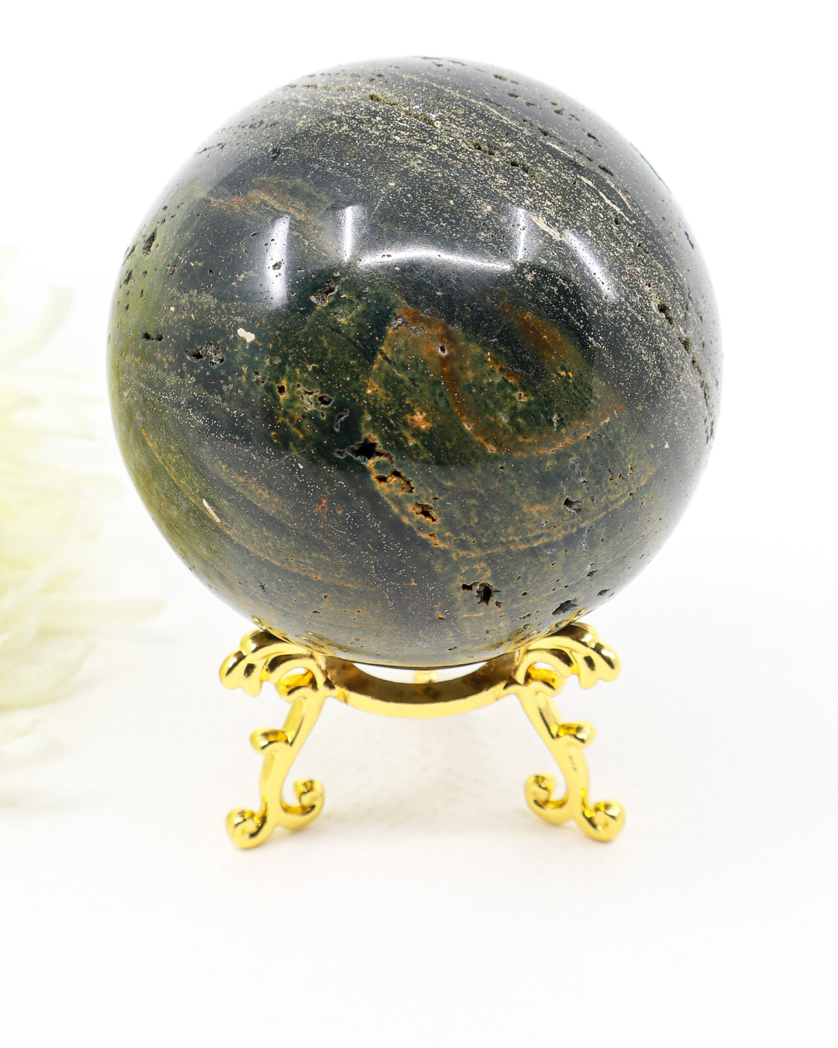 Natural Ocean Jasper Sphere 608g polished green crystal sphere for emotional healing, joy, positivity, meditation and home décor.