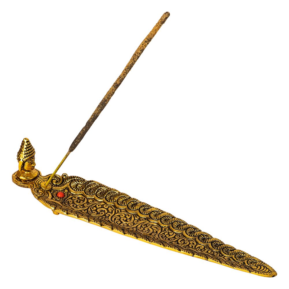 Buddha head gold leaf incense burner – aluminium 23cm spiritual décor