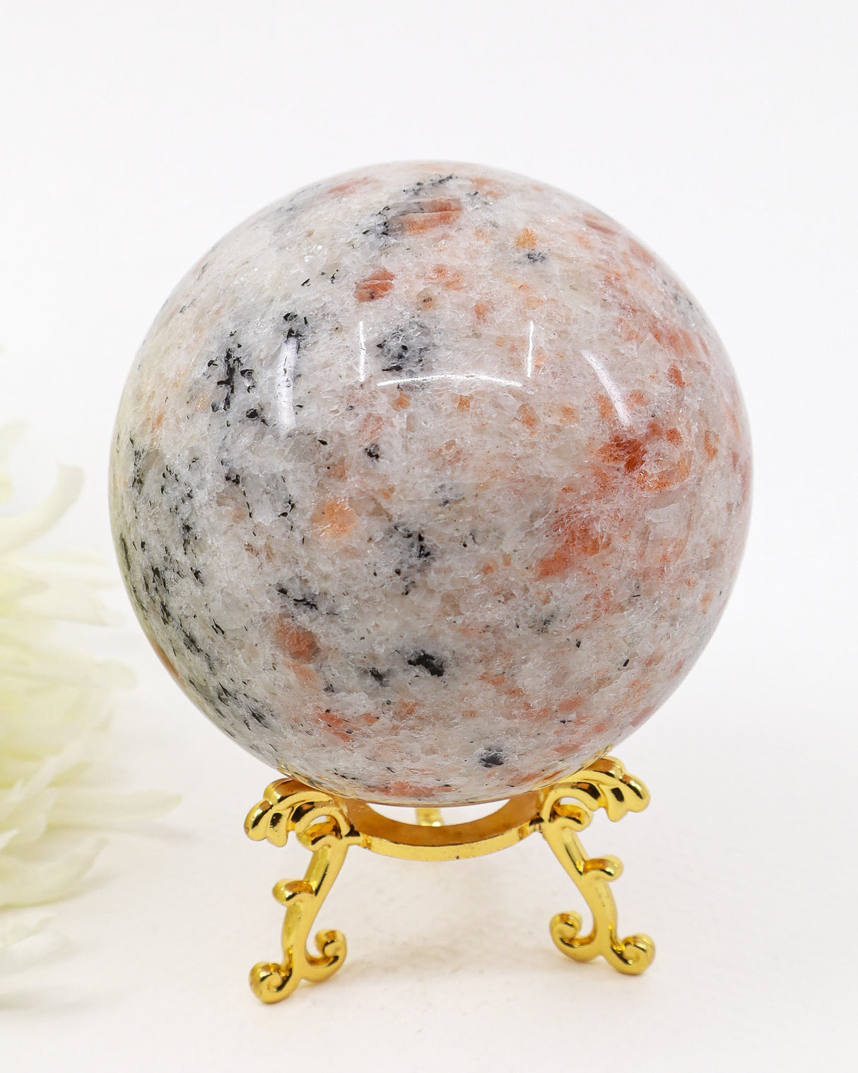 Natural Sunstone Sphere with Black Tourmaline Inclusions 699g – 8.5cm | Joy, Protection & Personal Power Crystal