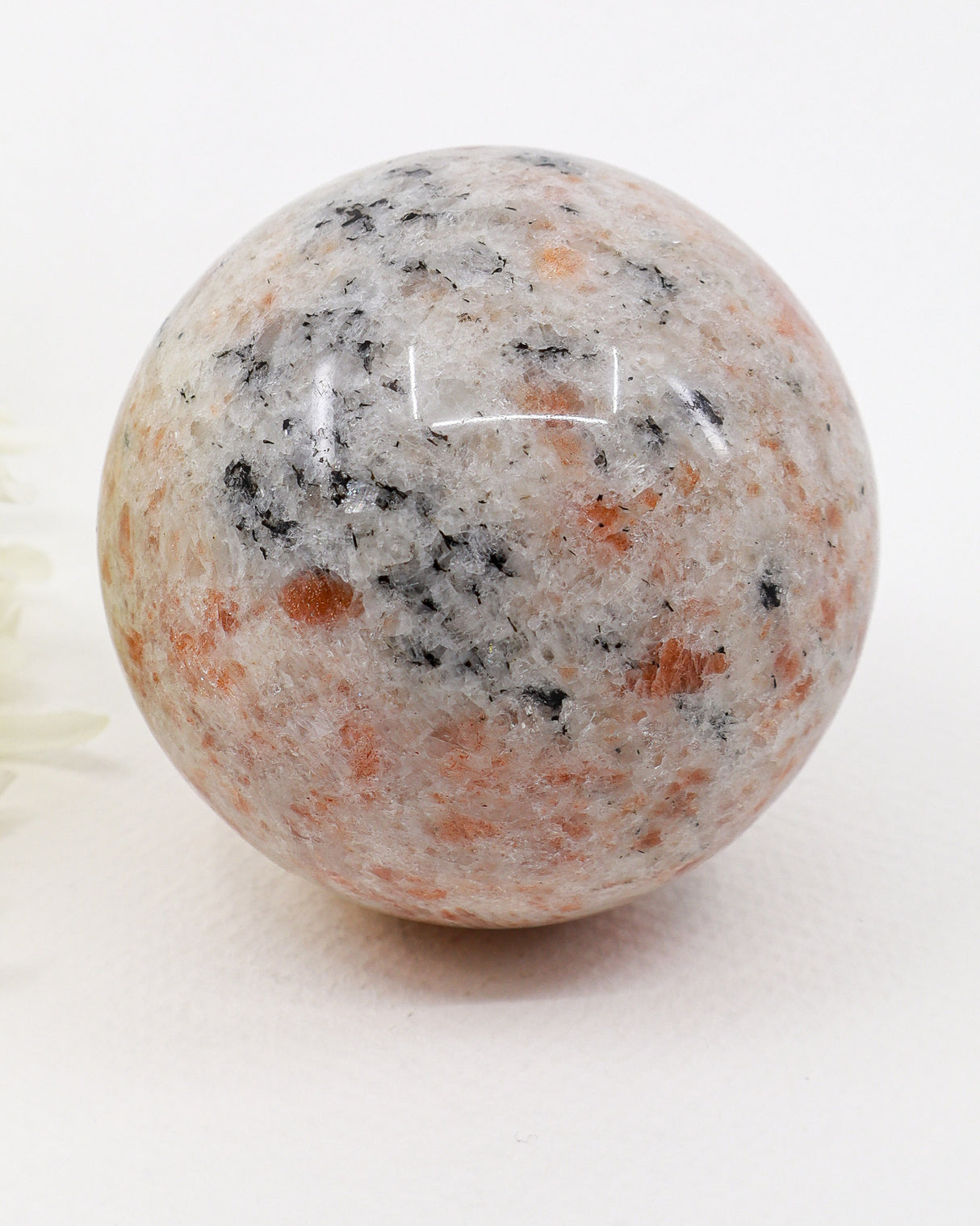 Natural Sunstone Sphere with Black Tourmaline Inclusions 699g – 8.5cm | Joy, Protection & Personal Power Crystal