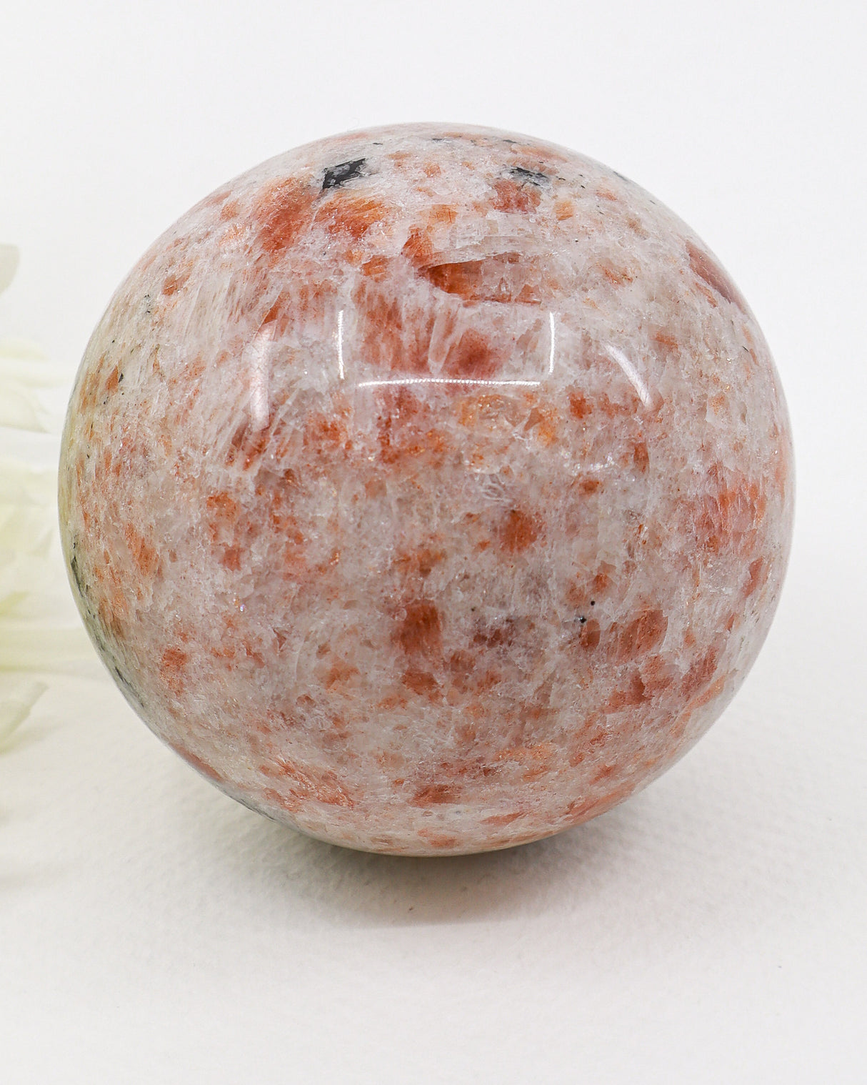 Natural Sunstone Sphere with Black Tourmaline Inclusions 699g – 8.5cm | Joy, Protection & Personal Power Crystal