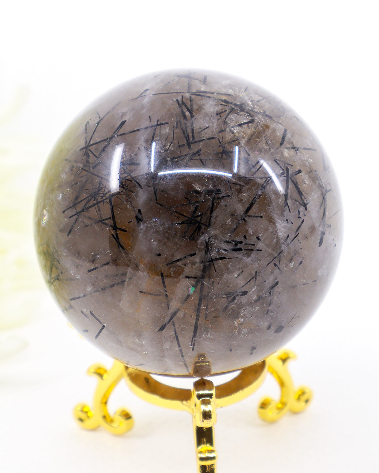 Black Tourmalinated Quartz Sphere 319g – A Crystal of Protection & Clarity