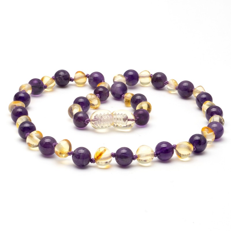 Baroque Baltic Amber and Amethyst Baby Teething Necklace 32cm / 12.5 inch