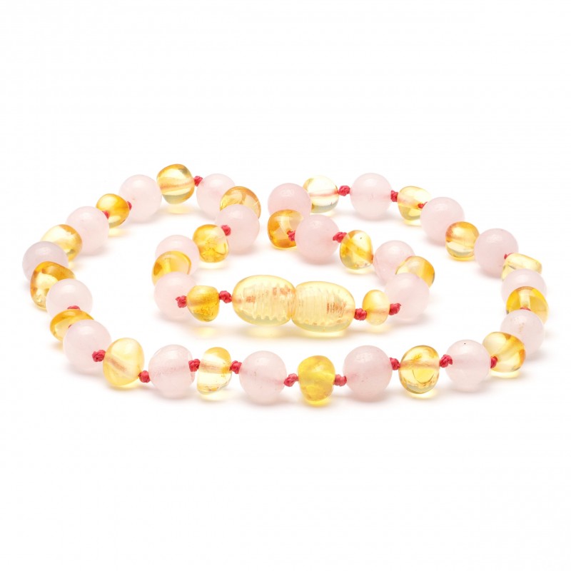 Baroque Baltic Amber and Rose Quartz Baby Teething Necklace 32cm / 12.5 inch