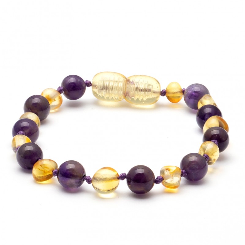 Baroque Baltic Amber and Amethyst Baby Teething Bracelet 14cm / 5.5 inch