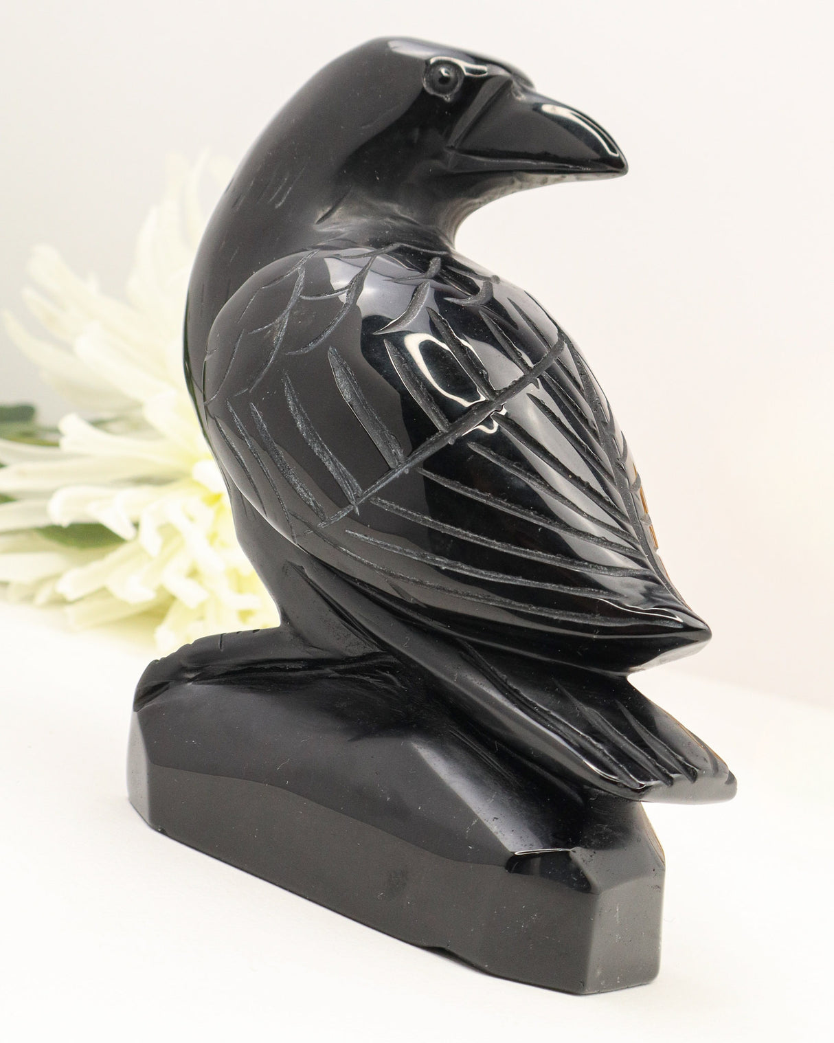 Black Obsidian Raven Carving | 12cm | Approx 900g | Protection & Wisdom