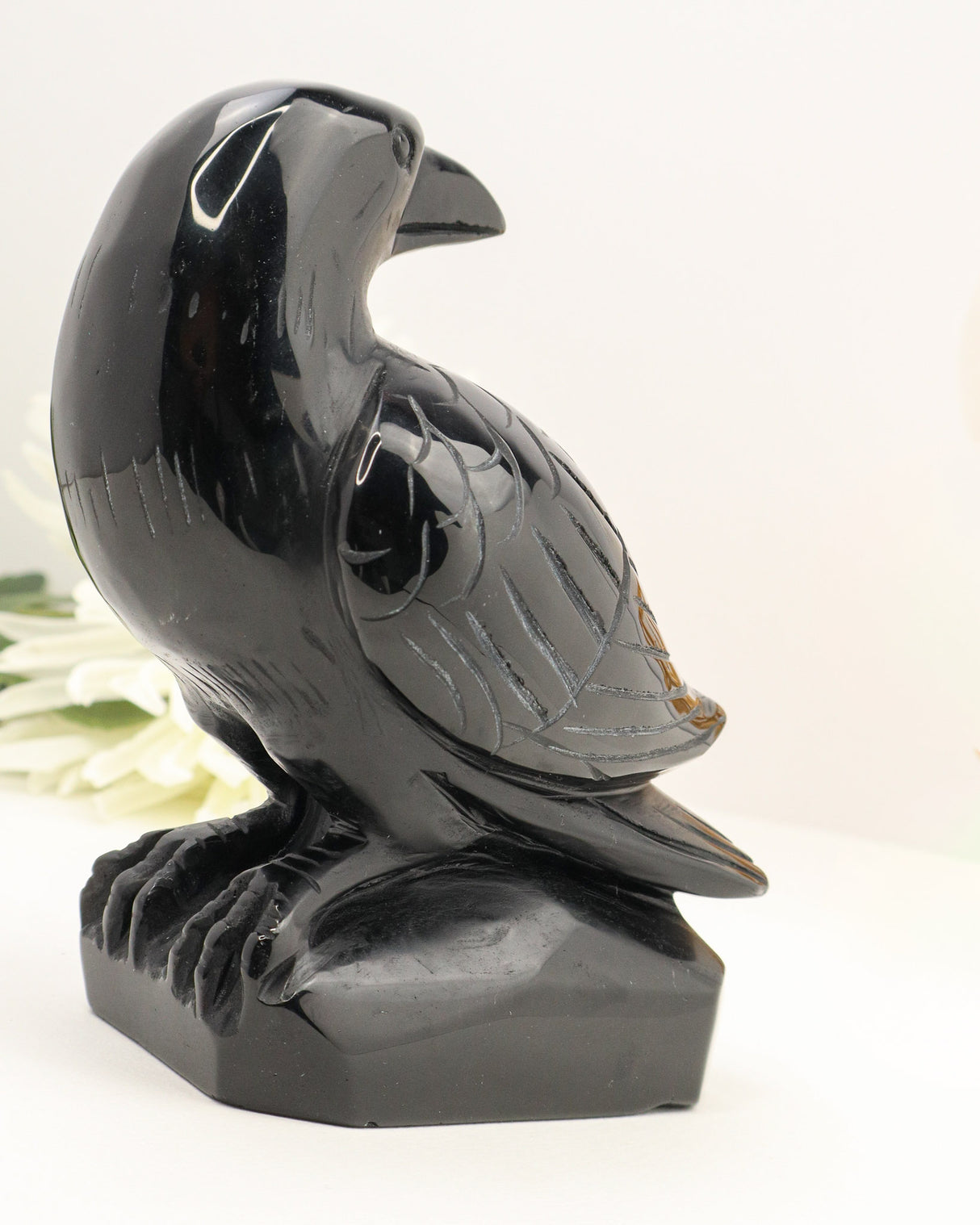 Black Obsidian Raven Carving | 12cm | Approx 900g | Protection & Wisdom