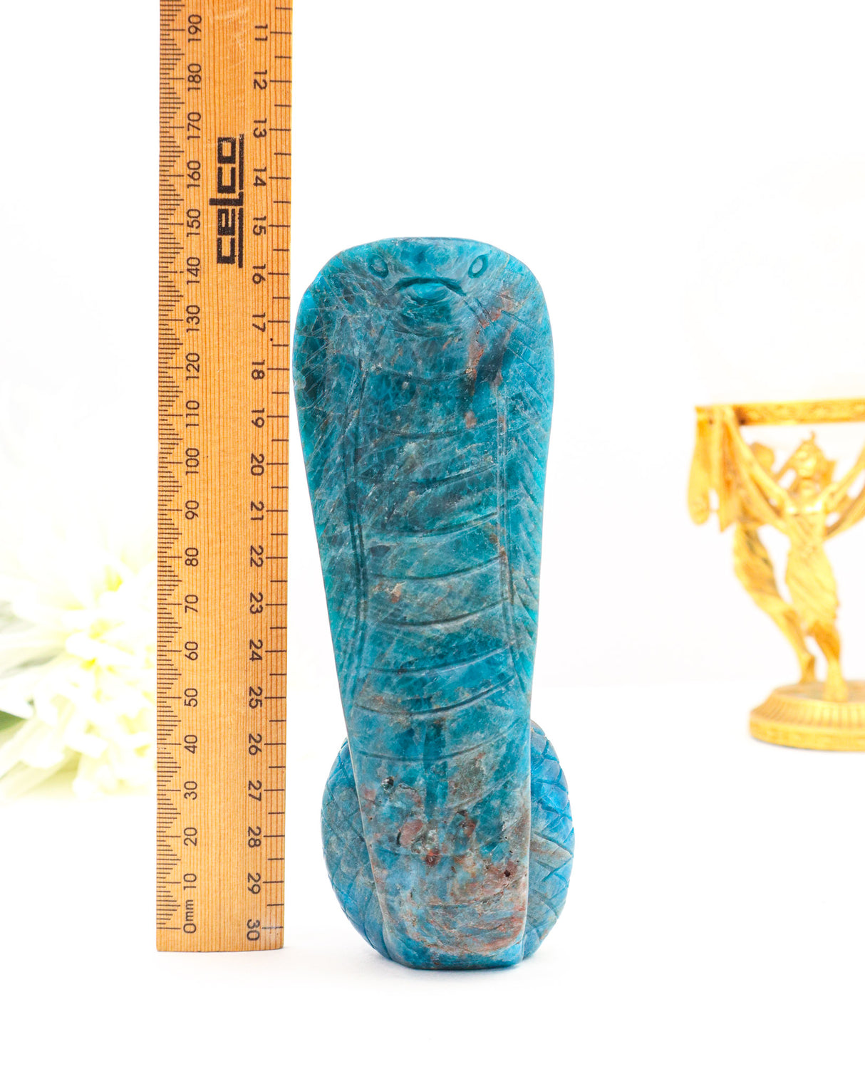 Blue Apatite Snake Carving | 15cm | 429g | Transformation & Insight