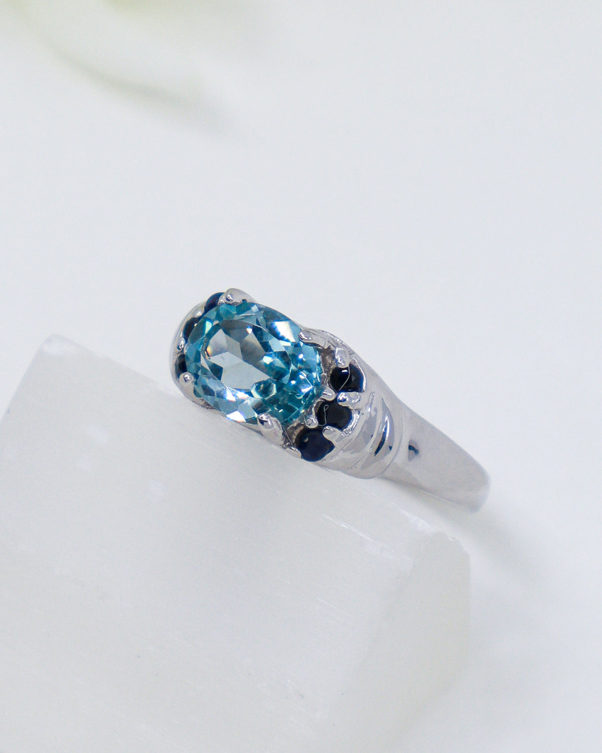 Blue Topaz & Black Spinel Sterling Silver Ring – Sacred Truth | Size 7