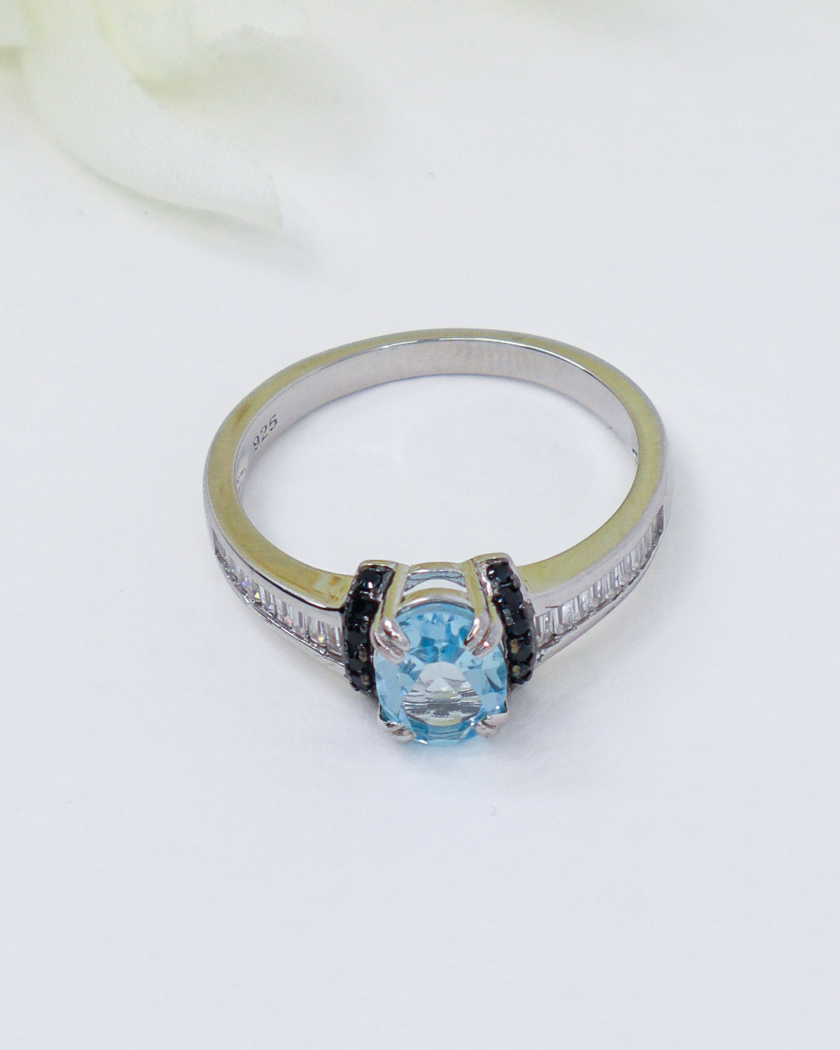 Blue Topaz, Black Spinel & CZ Sterling Silver Ring – Clear Truth | Size 9