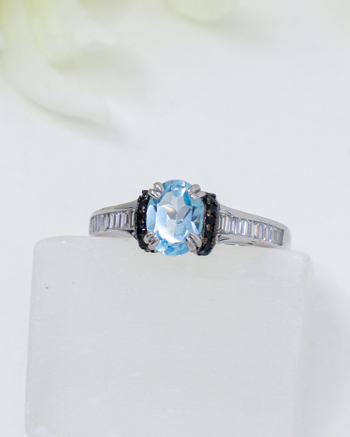 Blue Topaz, Black Spinel & CZ Sterling Silver Ring – Clear Truth | Size 9