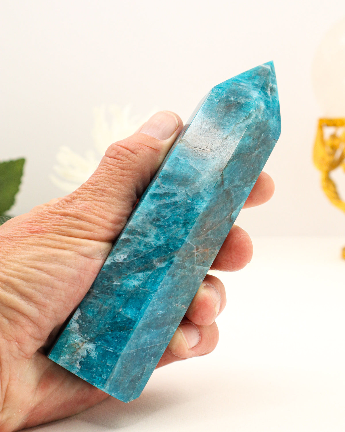 Blue Apatite Crystal Tower 476g – The Ocean of Possibilities | Motivation, Manifestation & Intuition