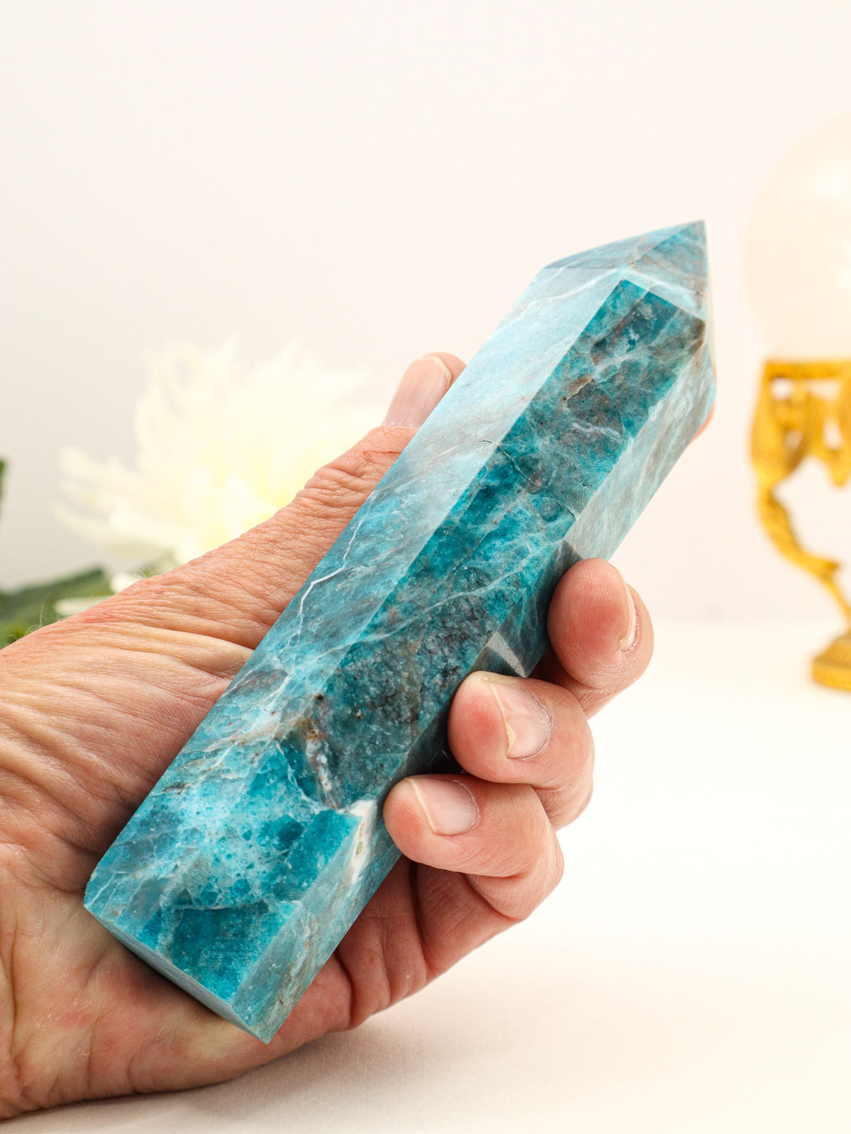 Blue Apatite Crystal Tower 470g – The Ocean of Awakening | Motivation, Clarity & Manifestation
