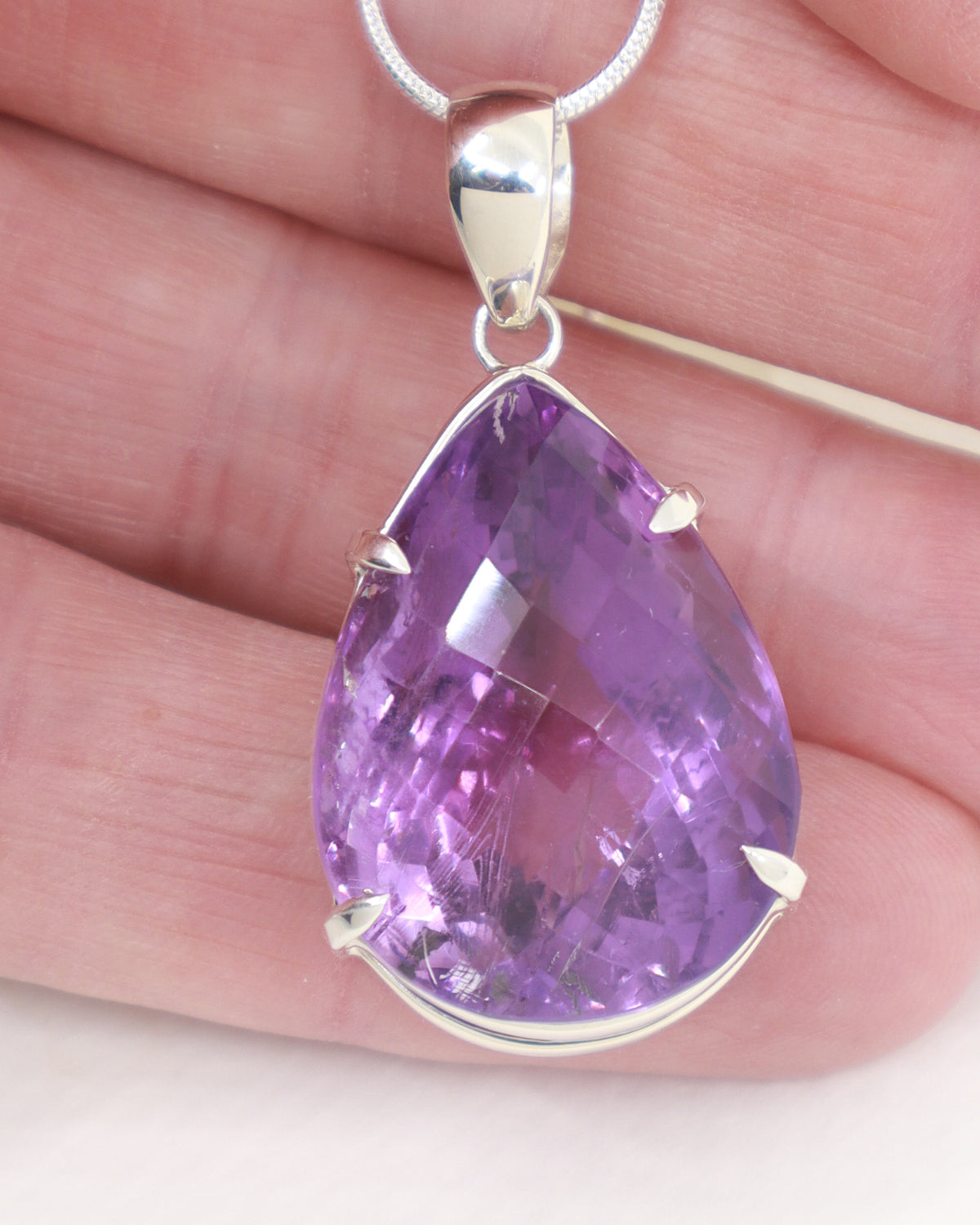 Brazilian Amethyst Sterling Silver Pendant – Violet Flame