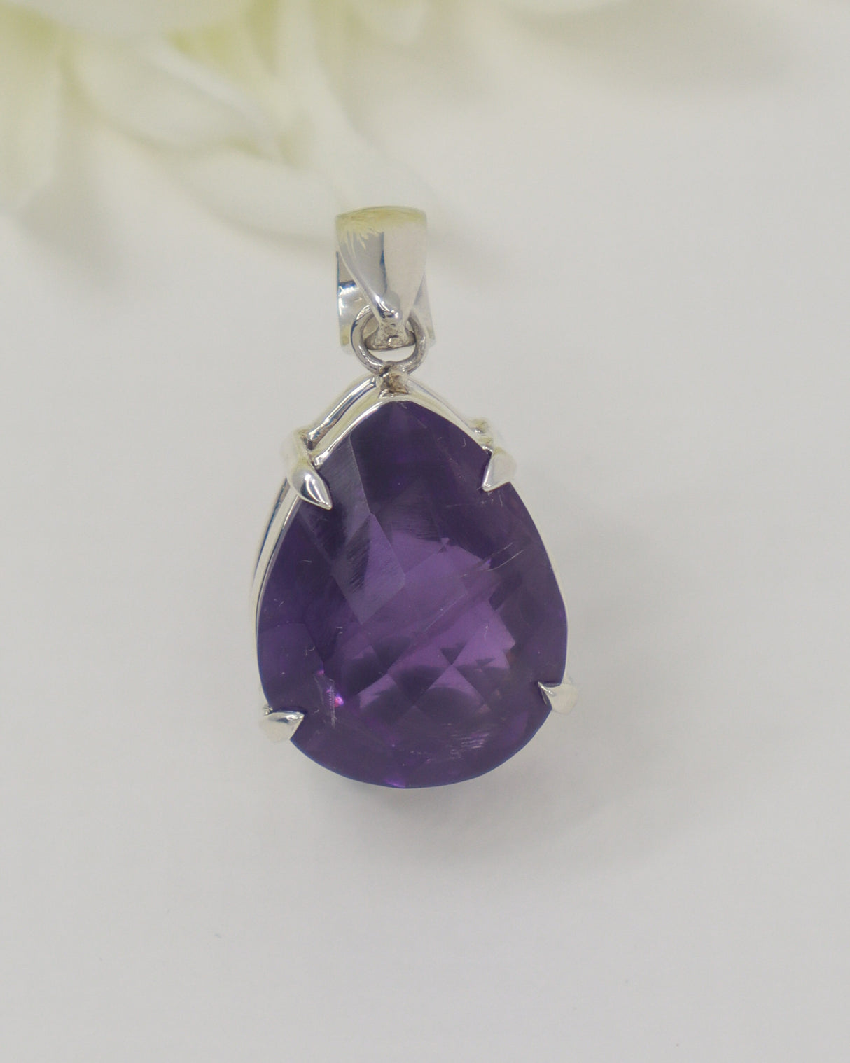 Brazilian Amethyst Sterling Silver Pendant – Violet Flame