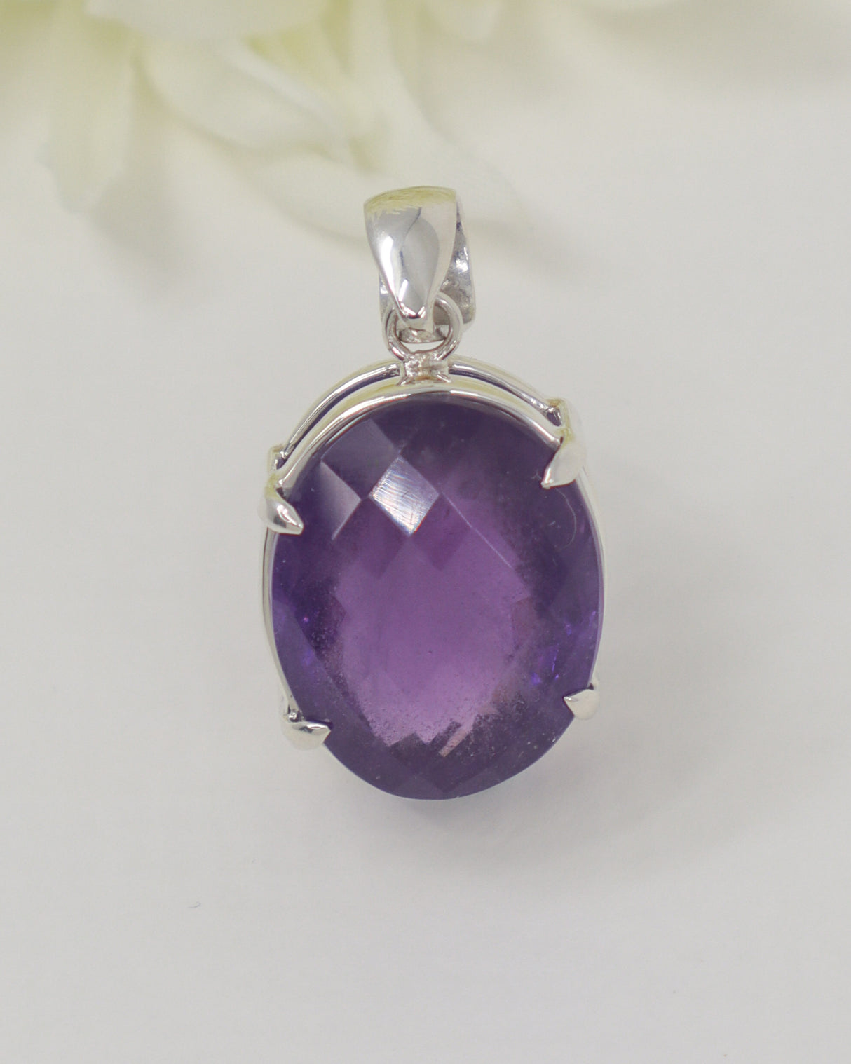 Brazilian Amethyst Sterling Silver Oval Pendant – Violet Aura