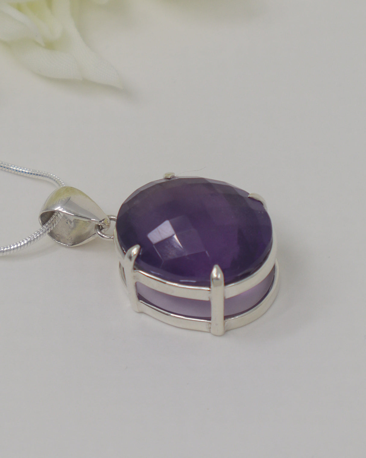 Brazilian Amethyst Sterling Silver Oval Pendant – Violet Aura