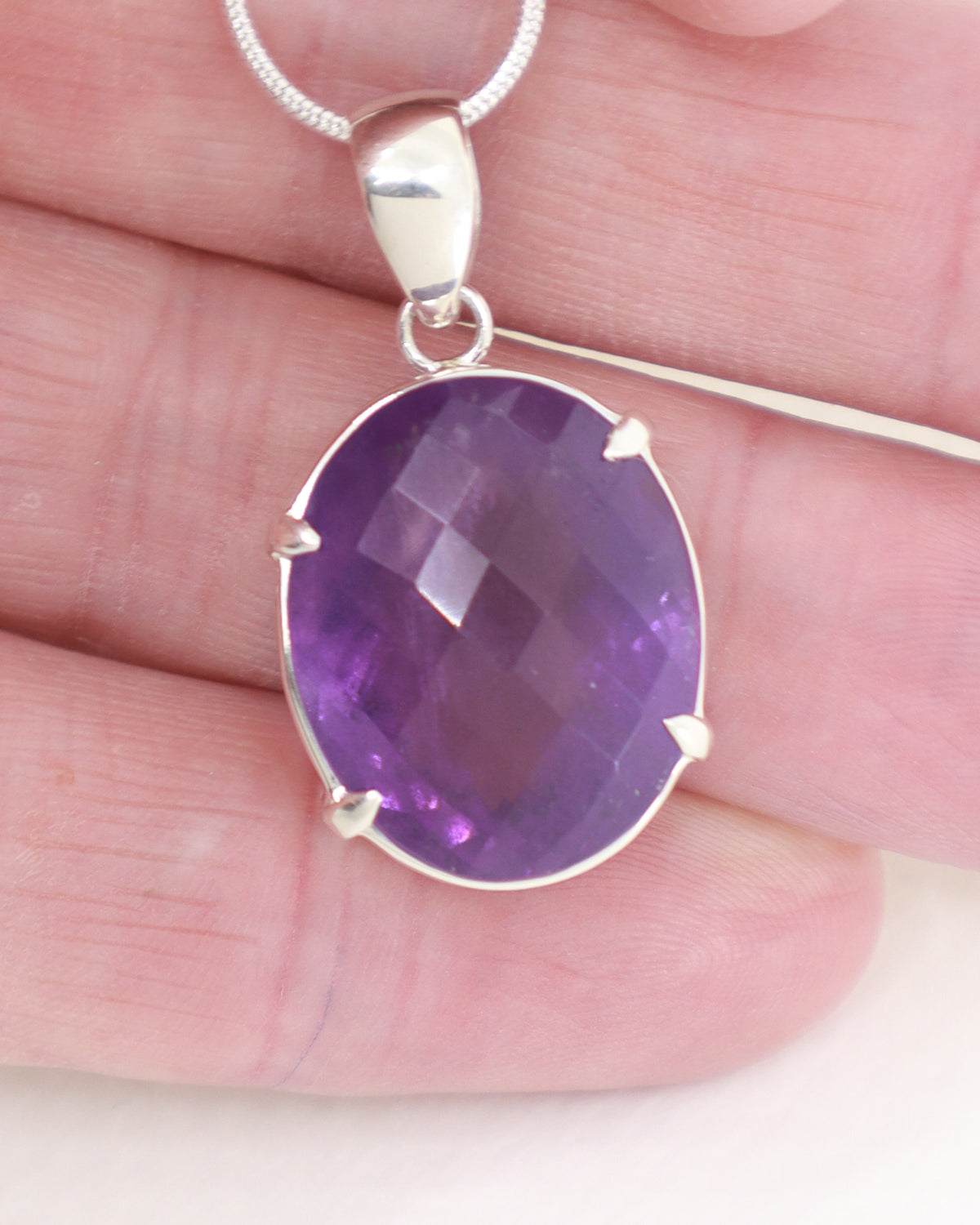 Brazilian Amethyst Sterling Silver Oval Pendant – Violet Aura