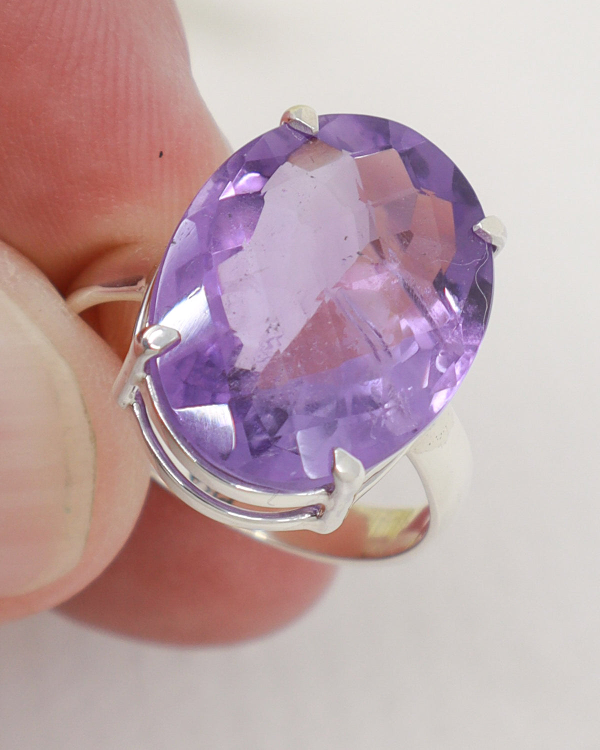 Brazilian Amethyst sterling silver ring US size 10 AU T 1/2 with large 25mm oval faceted purple natural gemstone.
