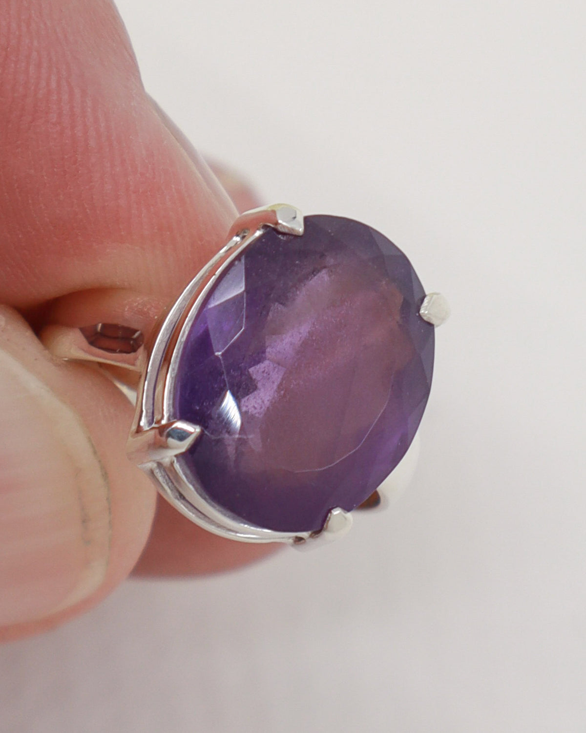 Brazilian Amethyst sterling silver ring size 7 with oval faceted violet gemstone set in .925 silver, spiritual crystal jewellery Australia.