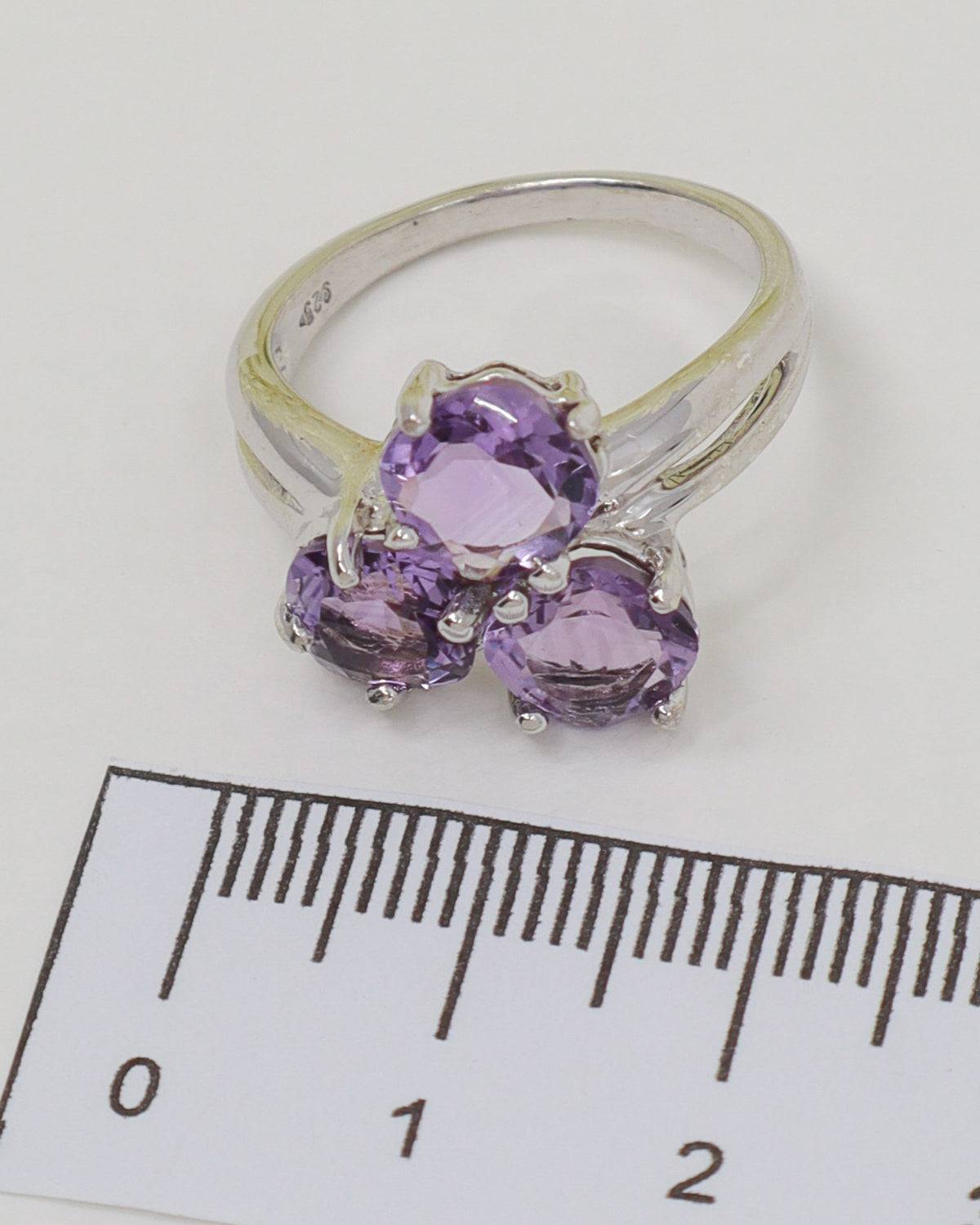 Brazilian Amethyst Sterling Silver Ring – Trinity of Light | Size 8