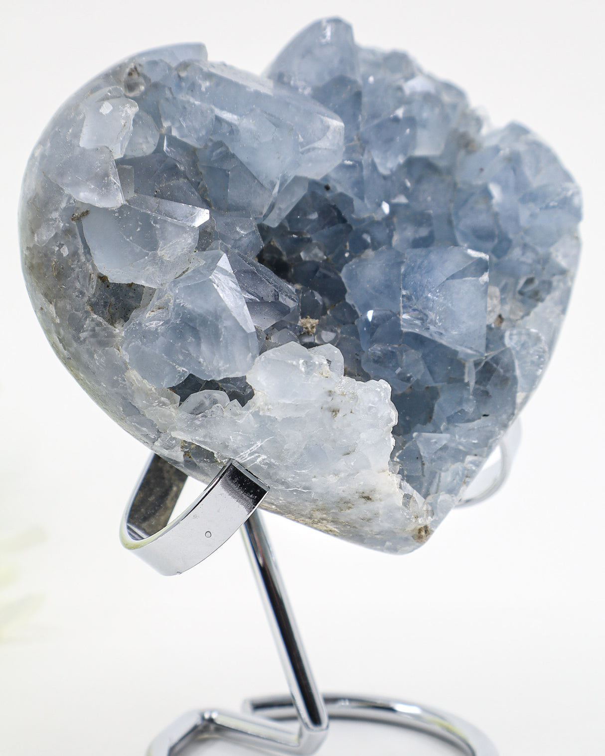 Angel's Sanctuary – Celestite Crystal Heart on Silver Stand
