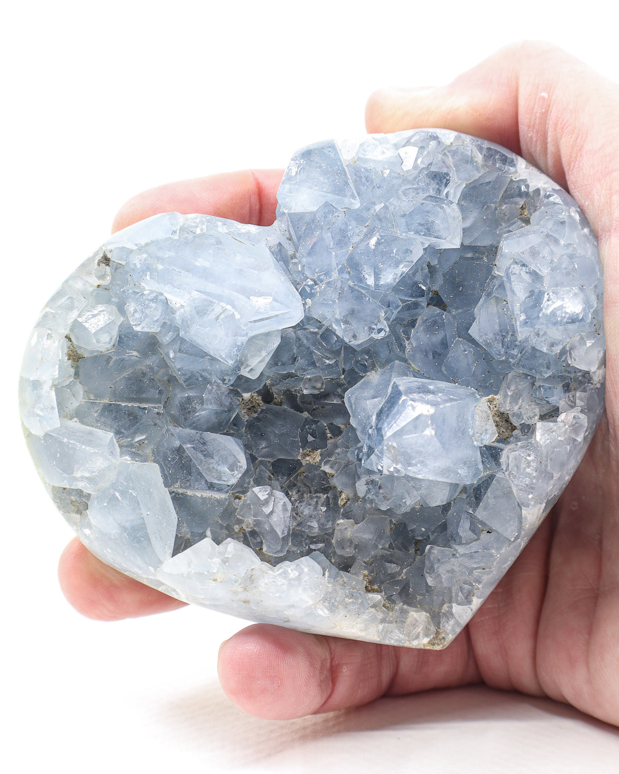 Angel's Sanctuary – Celestite Crystal Heart on Silver Stand