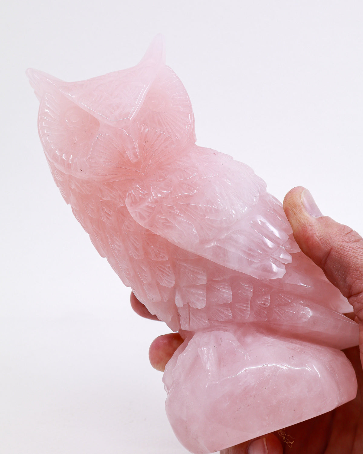 Rose Quartz Owl Carving 1.517kg – The Guardian of the Heart | Love, Wisdom & Compassion