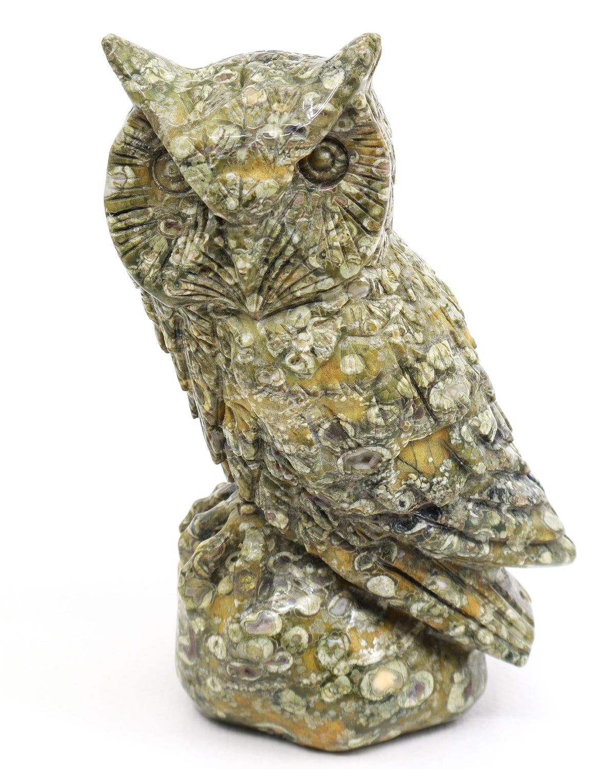 Rainforest Jasper (Rhyolite) Owl Carving 998g – Ancient Forest Guardian | Wisdom, Protection & Grounding