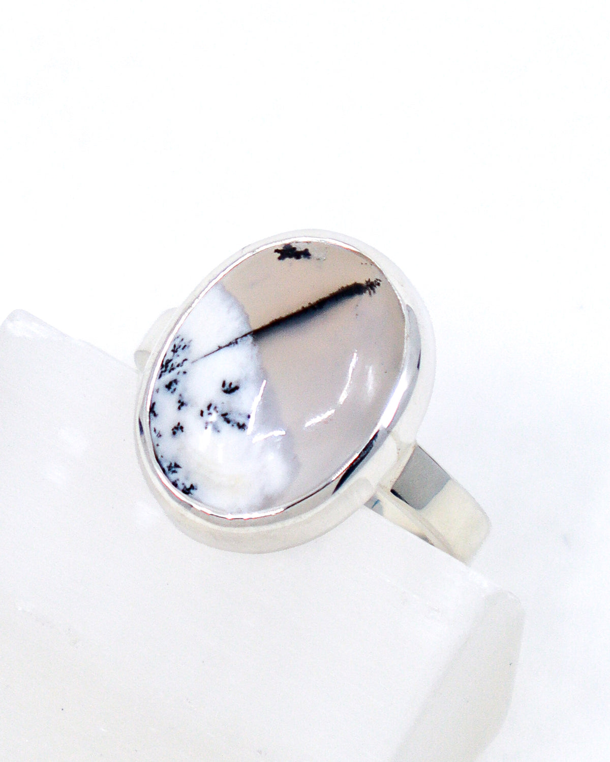 Dendritic Agate Sterling Silver Ring Size 7 – The Whispering Branch | Growth & Grounding