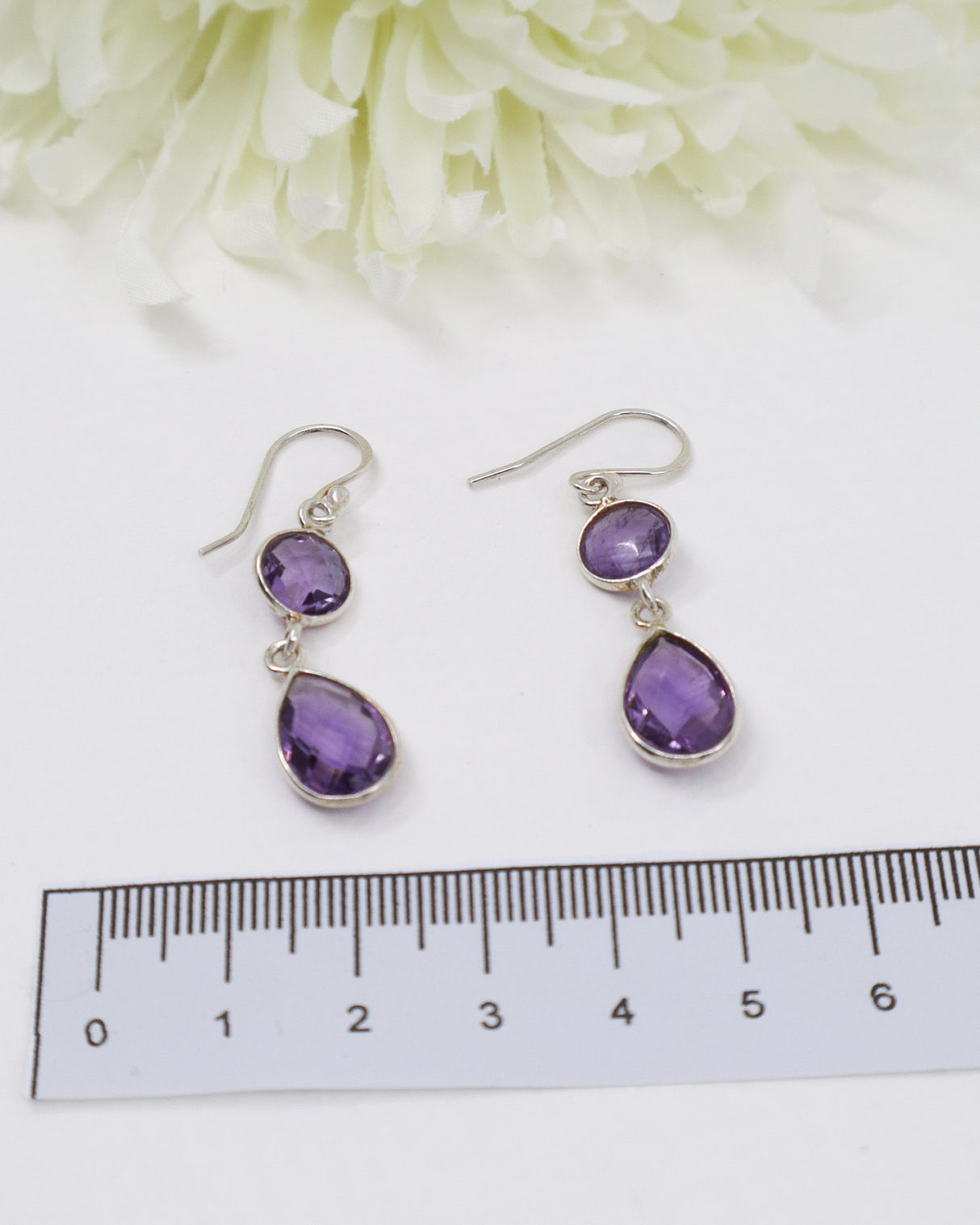 Amethyst Sterling Silver Drop Earrings | Faceted Teardrop Design | Calm & Intuition